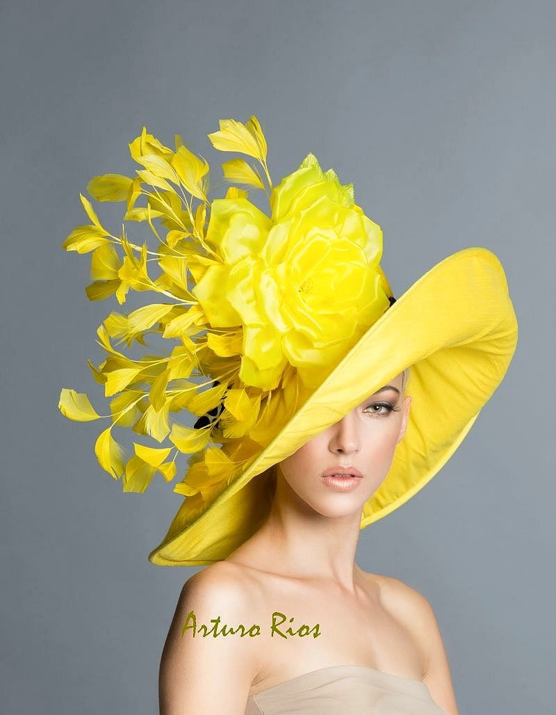 Ketucky Derby Yellow Hat Couture derby hat Yellow derby hat