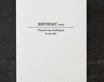birthday definition. letterpress card. #150