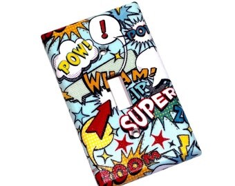Superhero Comic Book Action Words Light Switch Plate Cover