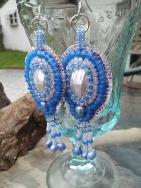Native American made earrings, Mother of Pearl with Freshwater Pearls