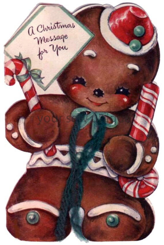 Items similar to Vintage Christmas card Gingerbread man with candy canes digiital download