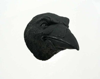 Gothic Decor, Raven Sculpture, Animal Head, Wall Decor, Crow Art Macabre Cement Crow Spooky Art Sculpture Garden Art Wall Hanging Raven Head