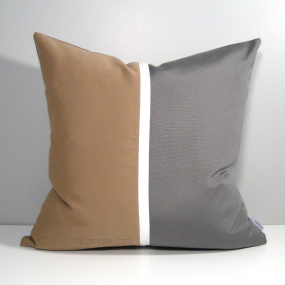 Camel Brown & Grey Pillow Cover Modern Color Block by Mazizmuse