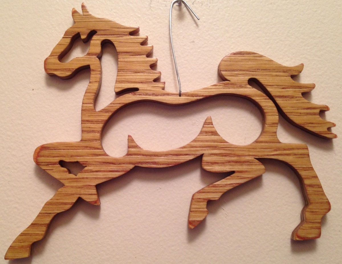 Scroll saw cut wooden horse ornament3c