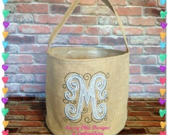 Personalized Easter Basket/Monogramed Easter Basket/Burlap Bucket/Boutique Style Easter Basket/Blinged Easter Basket