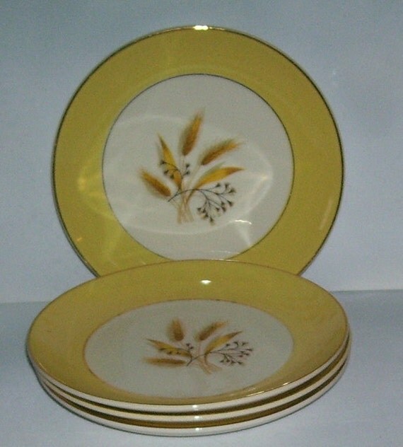 Homer Laughlin 4 Autumn Gold Wheat Dinner Plates Century