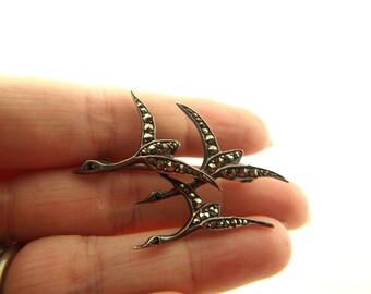 Marcasite Bird Brooch - Sterling Silver - Vintage