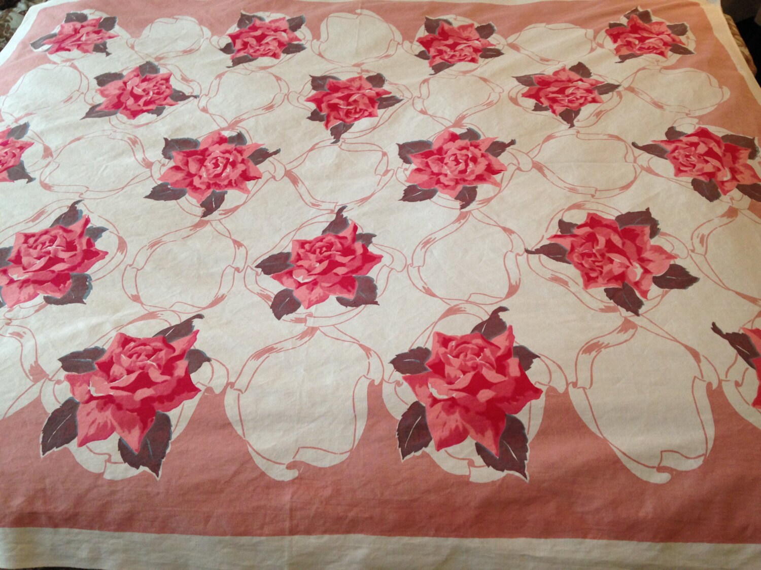 ROSES Tablecloth 62x51 vintage Bright colors cotton