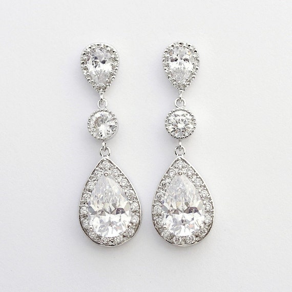 Bridal Crystal Earrings Wedding Jewelry Silver Posts Large