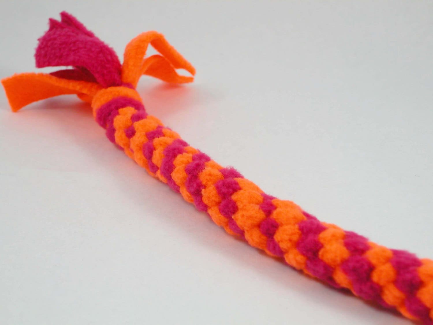 Small Fleece Rope Dog Toy Bright Neon Orange and Fuschia