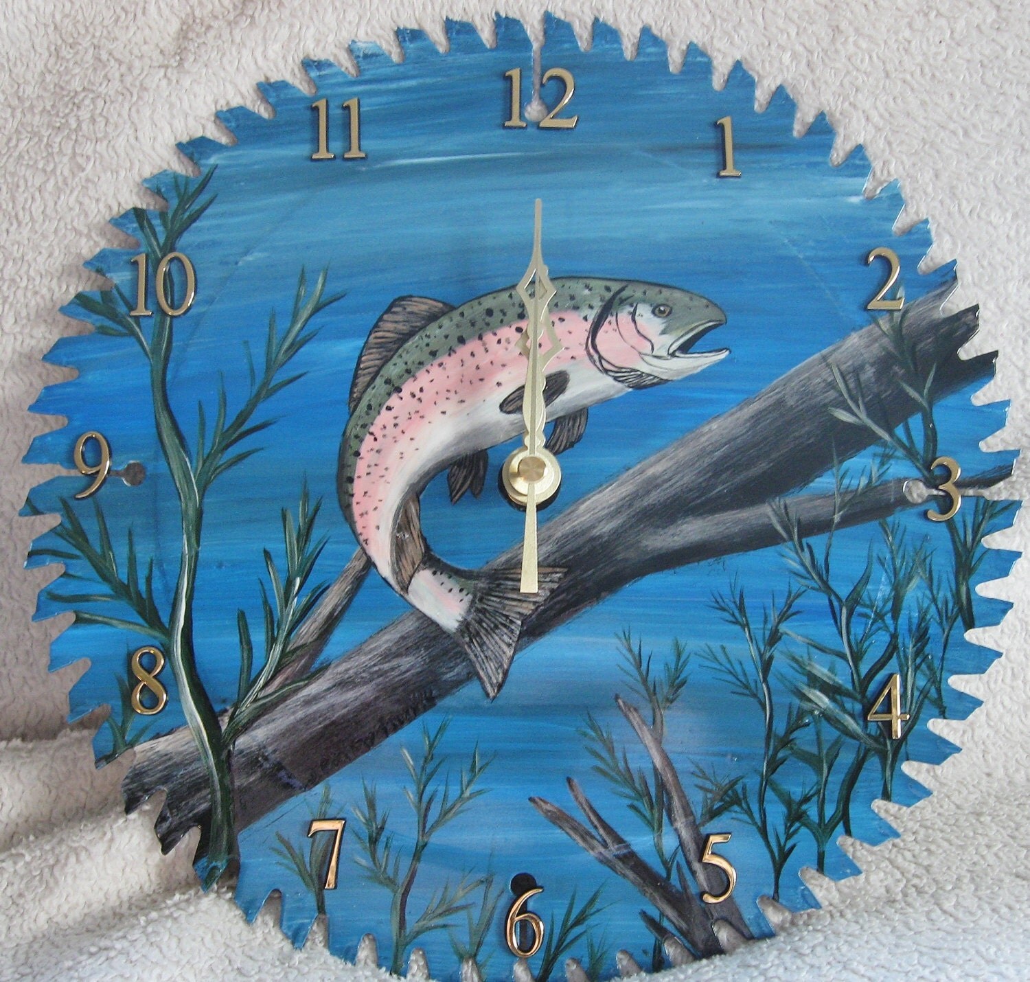 Hand Painted Saw Blade Clock Rainbow by SistersInArtNewberry