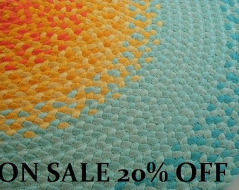 Recycled Hand Braided Round Area Rug --100% Cotton Floor Rug in Mint Green and Yellow – 8 Sizes Available