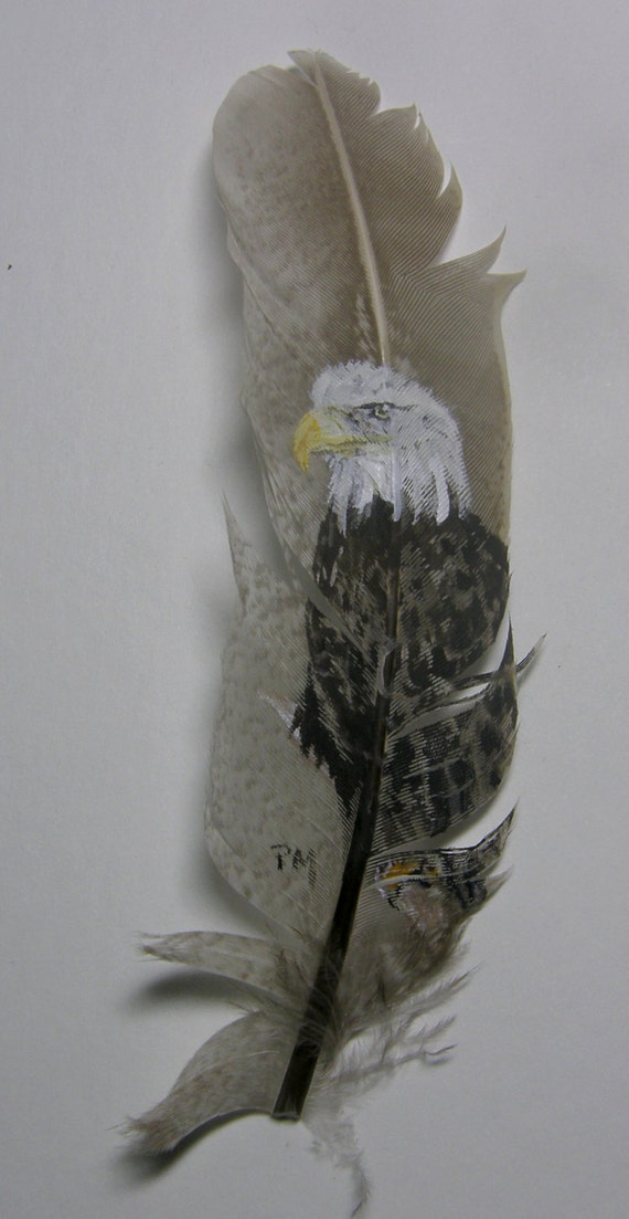 Hand Painted Bald Eagle on Pheasant Feather by patmorrisartist