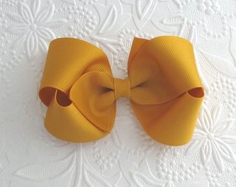 Mustard Hair Bow, 4 inch Boutique Bow, Yellow Gold Hair Bow for Girls, Simple Hair Bow, Thanksgiving Hair Bow, Baby Hair Bows