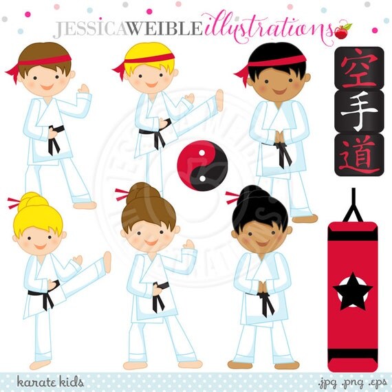 Karate Kids Cute Digital Clipart - Commercial Use Ok - Karate Clipart, Martial Art Clipart, Tae Kwon Do Clipart Il_570xn