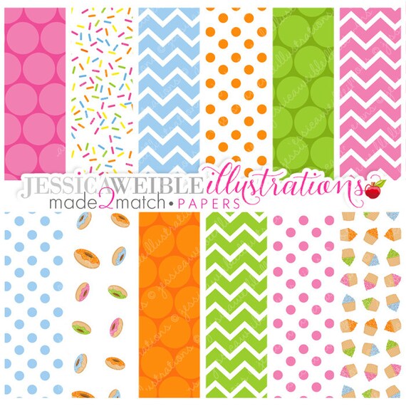 Sprinkled Sugar Cute Digital Papers - Commercial Use OK - Sprinkles Background, Sprinkles Paper, Chevron Il_570xn