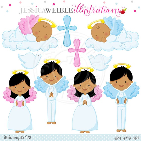 Little Angels V2 Dark Skin Cute Digital Clipart for Invitations, Card Design, Scrapbooking, and Web Design, Religious Clipart Il_570xn