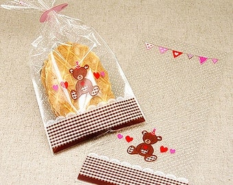 20 Brown Teddy Bear Cellophane Bags (4.3 x 9in)