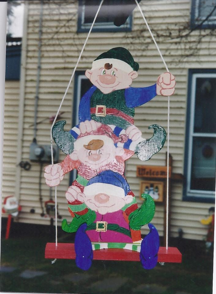 Handmade Custom painted swinging elves sign for your yard