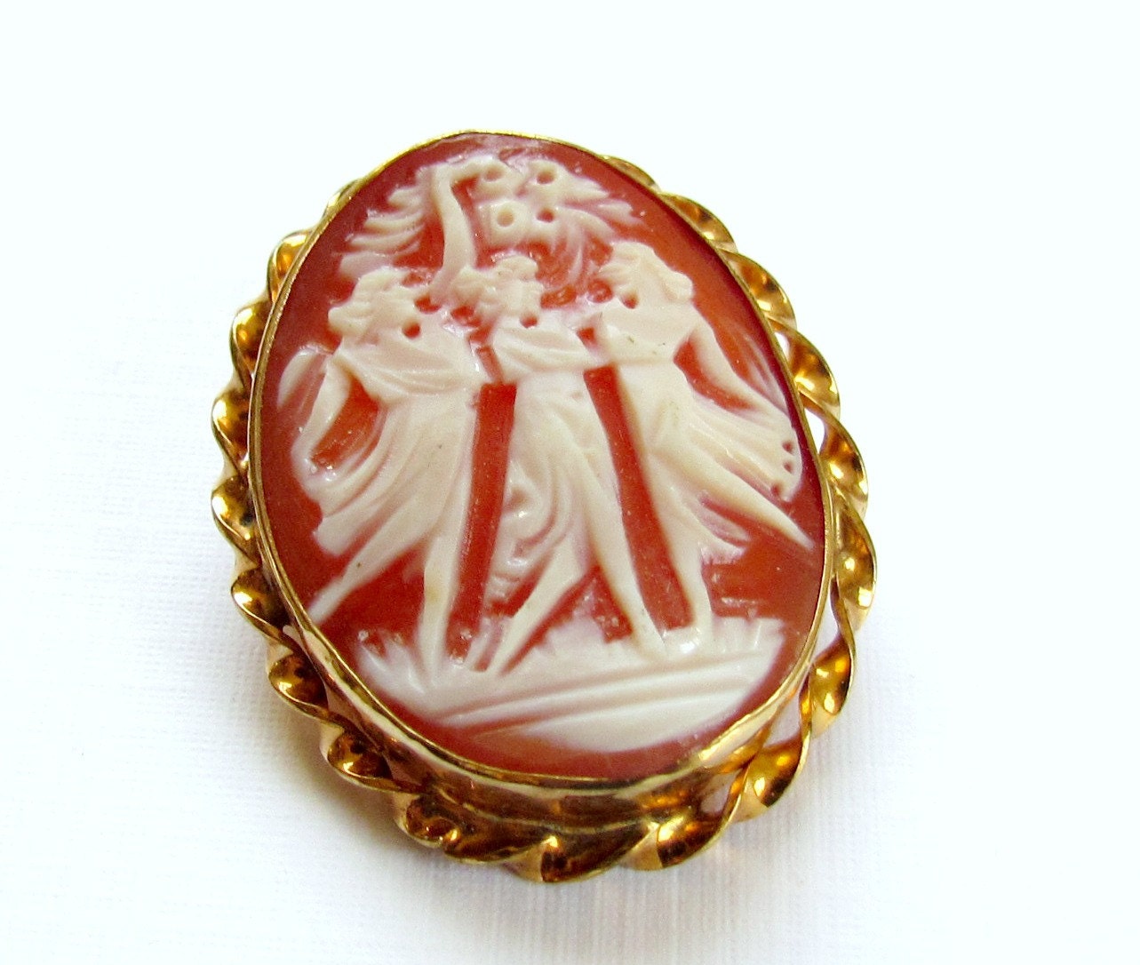 Vintage Cameo Brooch Antique Pin Three Graces