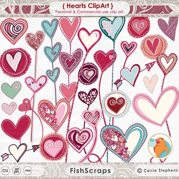 Heart Doodle Clip Art, Purple and Pink Heart Doodles, Love Valentine's Day ClipArt, Instant Digital Graphic Download, Romance Il_570xn