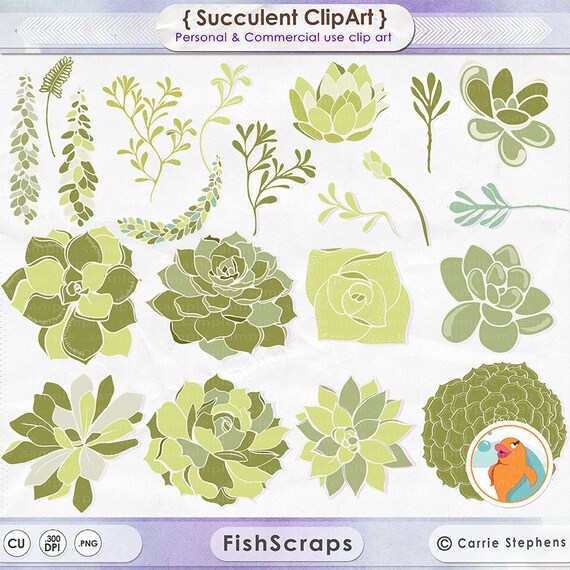 Green Succulent Clip Art, Garden Floral Images, Cacti Foliage, DIY Chic Wedding Invitation Graphics, CU Instant Download ClipArt Il_570xn
