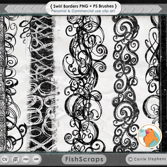Border Flourish Clip Art, Swirl PNG ClipArt + Photoshop Brush, Distressed Edge, Digital Graphics, Page Border ClipArt, Gothic Design Il_570xn