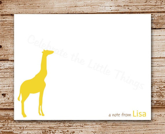 Set of 8 Giraffe Note Cards, Notecards | Personalized Stationery | Thank You Cards | Giraffe Silhouette, Jungle, Zoo, Safari Il_570xn