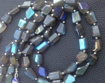 9-10mm,Brand New, Amazing Blue Flashy LABRADORITE Faceted Nuggets,Full 8 Inch Strand,Amazing Rare Item