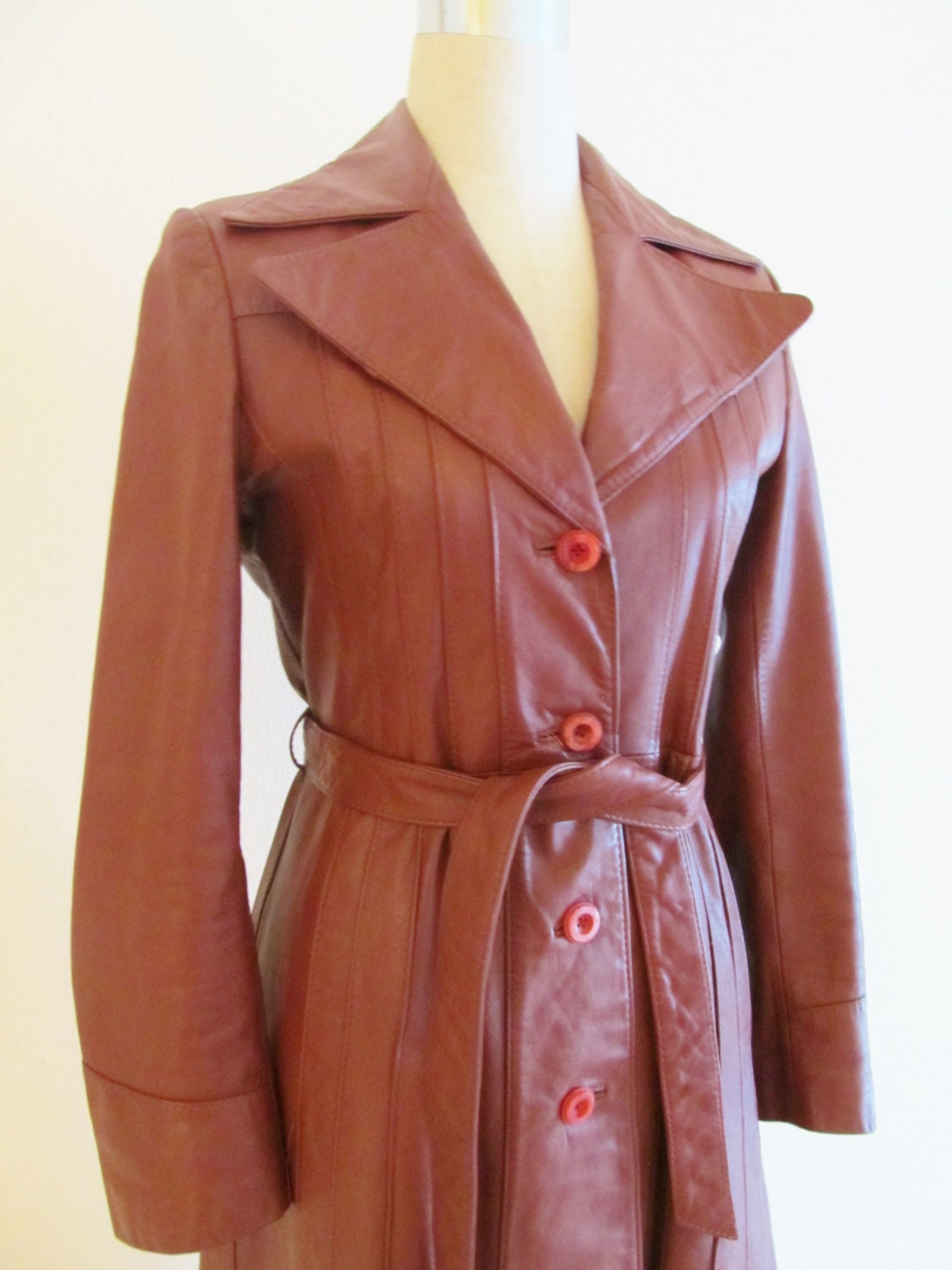 Vintage 1970's Leather Jacket / Long Oxblood Leather