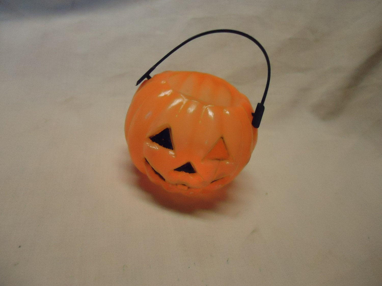 Vintage Miniature Plastic Pumpkin Basket Jack o Lantern