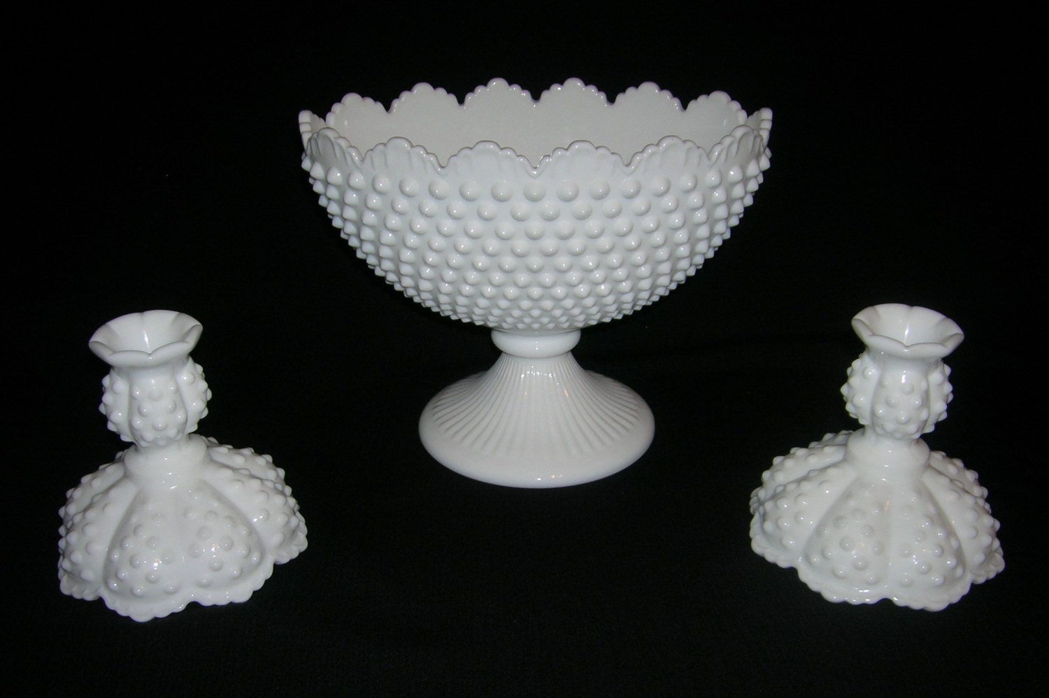 3 Vintage Fenton Milk Glass Pieces Footed Oval Center By Milkwhite