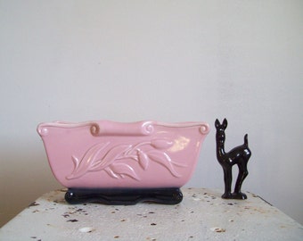 Mid Century planter pink black oblong planter perfect condition California Pottery