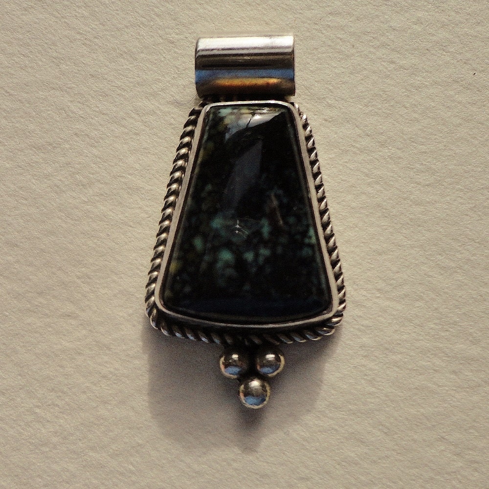 Vintage Pendant Sterling Silver Black Stone Pendant Signed Jewelry