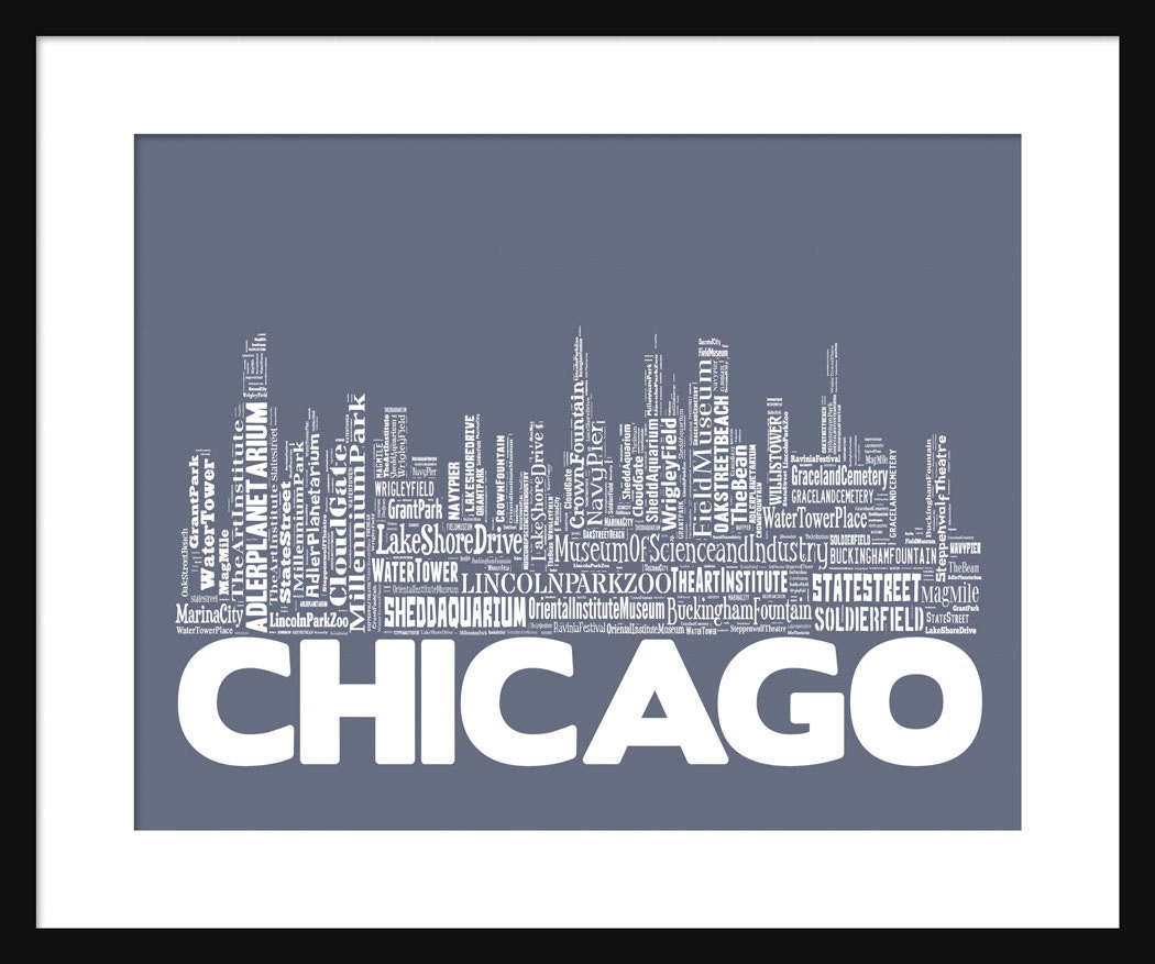 Chicago Skyline Word Art Typography Typographical Print Poster