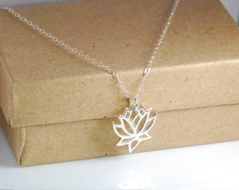 Sterling Silver Lotus Necklace, Entirely Sterling Silver Necklace, Dainty Jewelry, Peace, Yoga, Zen Jewelry