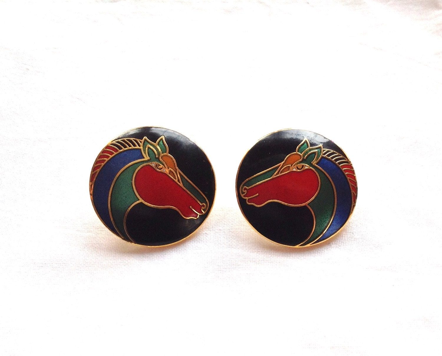 Laurel Burch Horse Earrings Enameled by TwentiethCenturyRose