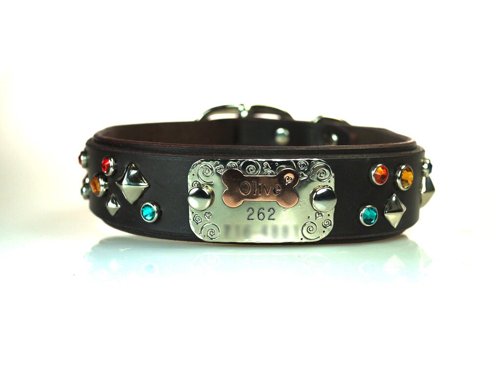 Name Plate Crystal Dog Collar Collaboration with by dieselDOGwear
