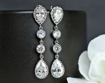 Boucles d'oreilles pendantes avec diamant simulé : argent