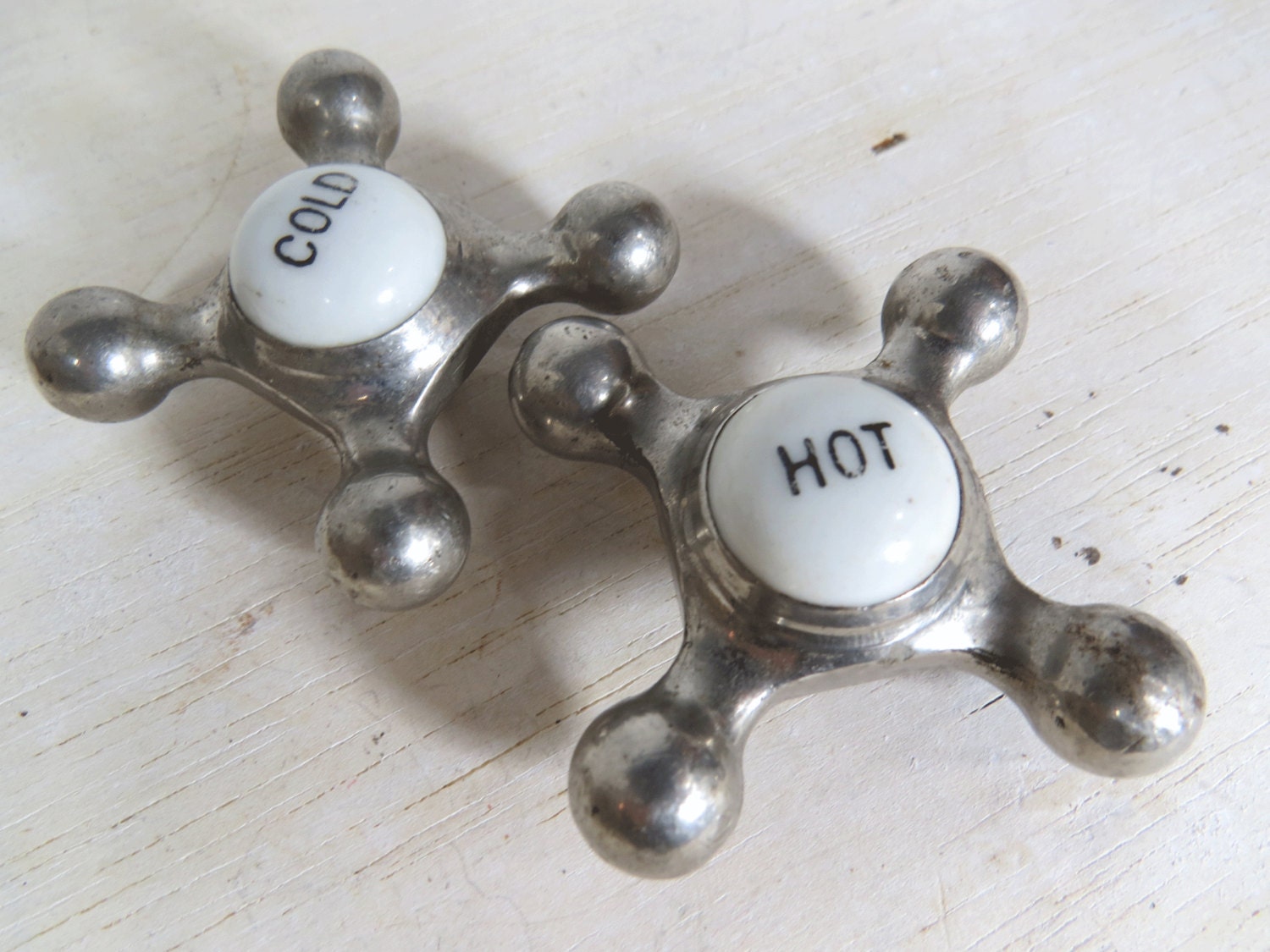 Vintage Hot Cold Faucet Knobs Handles Porcelain & Metal