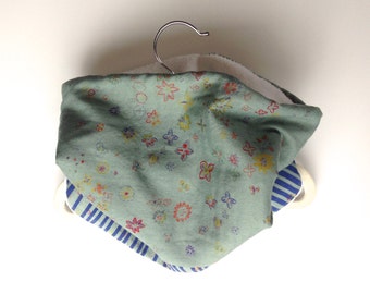 Neck Warmer, Tube Scarf: Grey-Green Floral with Cobalt Lines