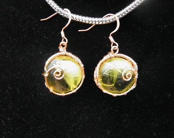 Yellow swirl with Copper wire Earrings