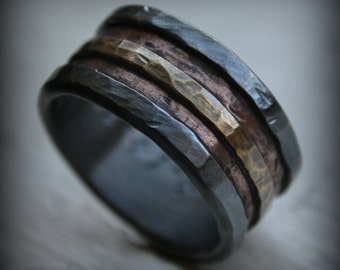 rustic fine silver and 14K yellow gold ring by MaggiDesigns