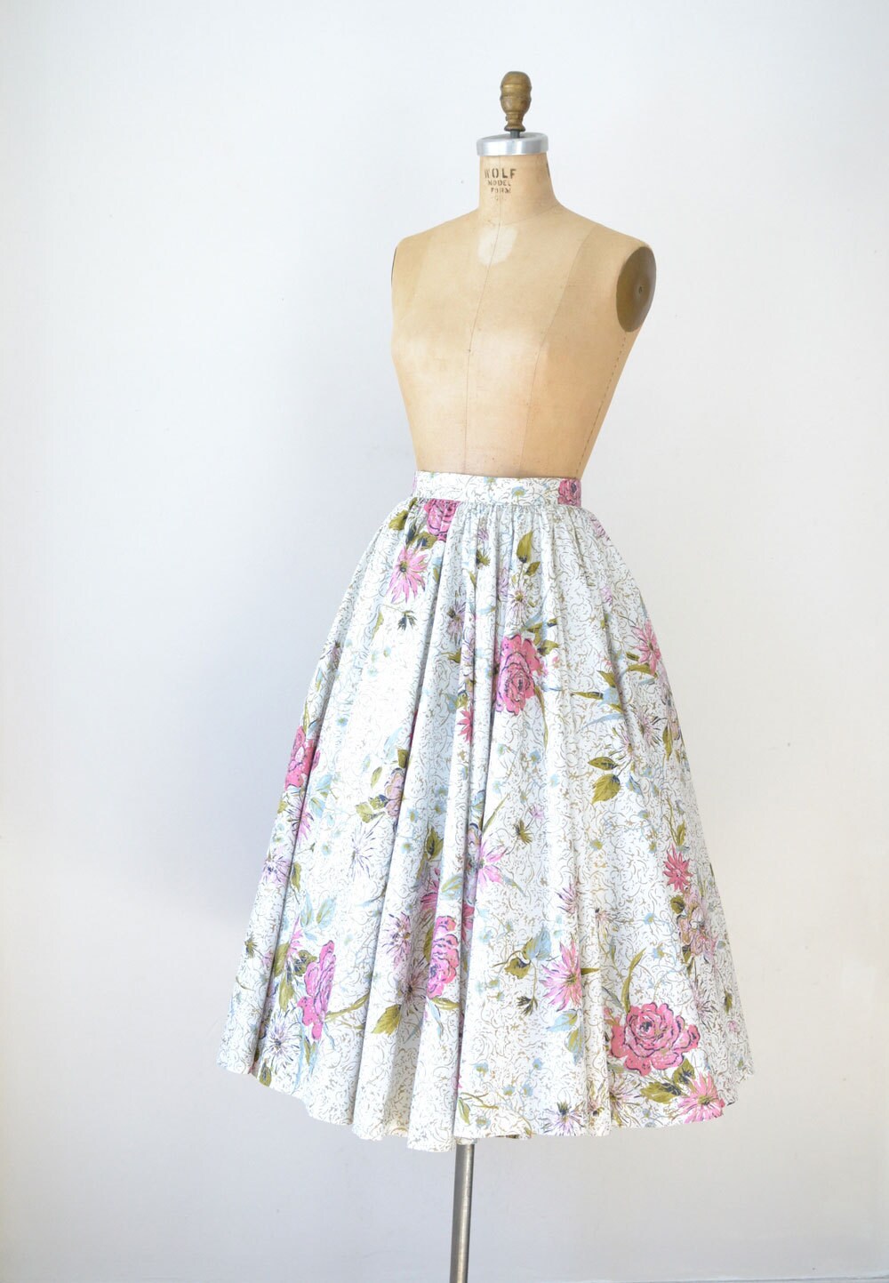 1950s Floral Skirt / 50s Full Circle Cotton by FemaleHysteria