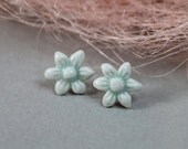 Little White Porcelain Flower Stud Earrings, Turquoise colored porcelain posts, Porcelain Floral Post Earrings, Handmade Porcelain studs