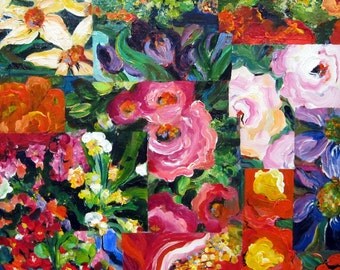 Floral Collage Original Painting 24 x 24 Art by Elaine Cory