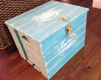 Crab Crate Side Table Treasure Chest Trunk Starfish Scallop by CastawaysHall Beach House Decor