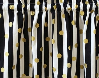 1 black gold white stripe polka dot window curtains valances striped