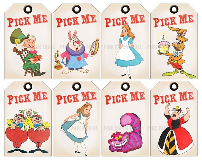 Alice in Wonderland Printable Hangtags - Gift Tags - Gift Label - Pick Me - Print your own