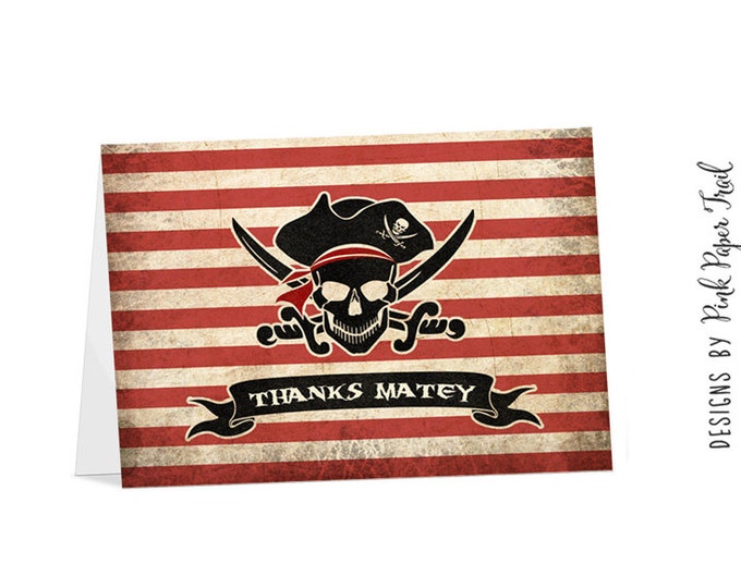 Pirate Thank You Card, Thanks Mateys, Printable Card, Instant Download, Print Your Own
